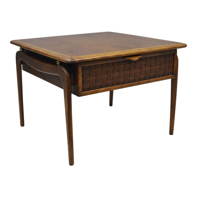 Lane Altavista Walnut Square One Woven Drawer End Table Chairish