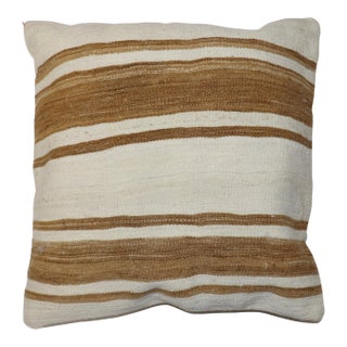 Large Square Turkish Kilim White Brown Pillow For Sale