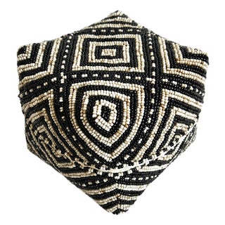 Vintage Bamboo Black & Tan Beaded Box Small For Sale