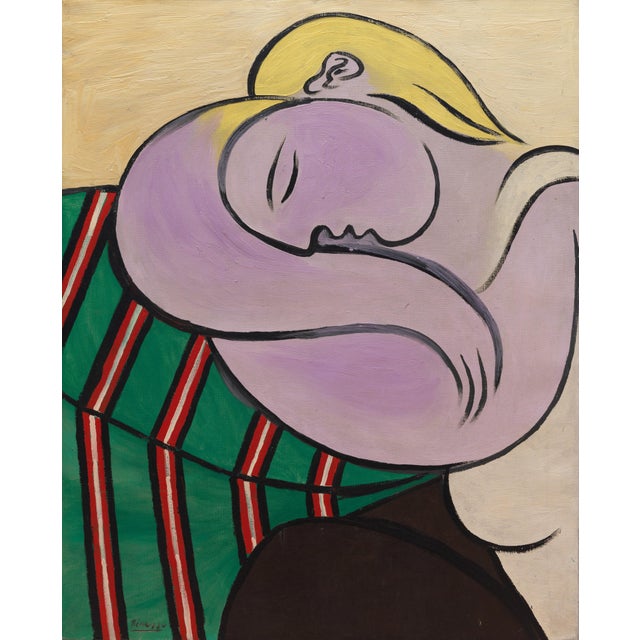 Pablo Picasso - Woman With Yellow Hair - Inspired Hand Woven Area Rug - Wall Rug , Wool 3′9″ × 5′ For Sale - Image 18 of 18