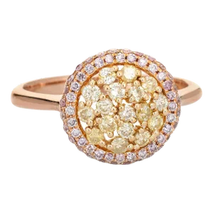 Pink Yellow Diamond Halo Ring Estate 18 Karat Rose Gold Fine Coloured Gemstones size 8.25