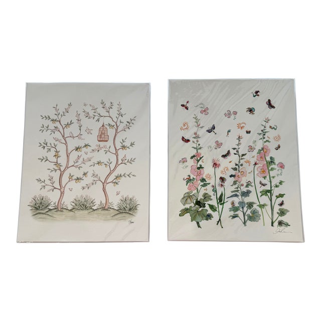 Storybook Pair of Whimsical Botanical & Garden Prints For Sale