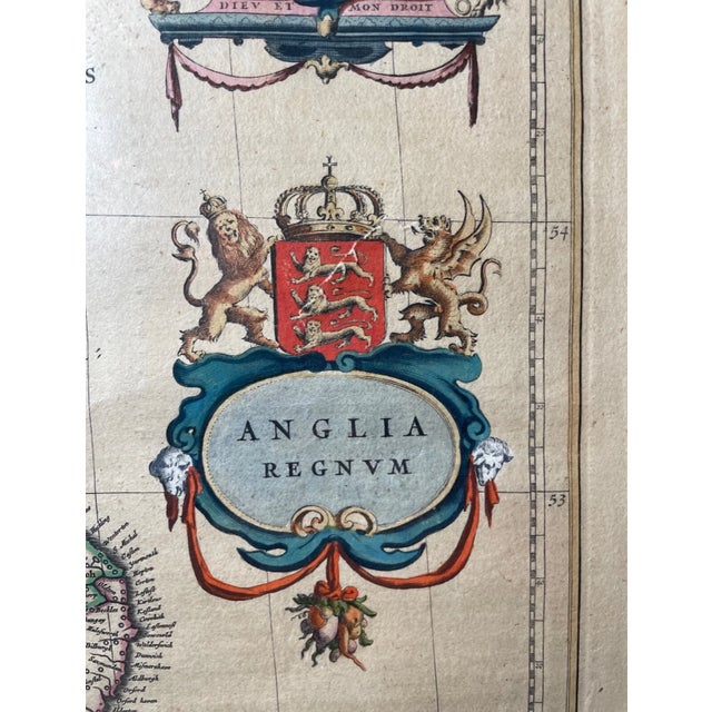 Rare Antique Hand Colored European Map Kingdom of England Janssonius 1642 2sided For Sale In New York - Image 6 of 18