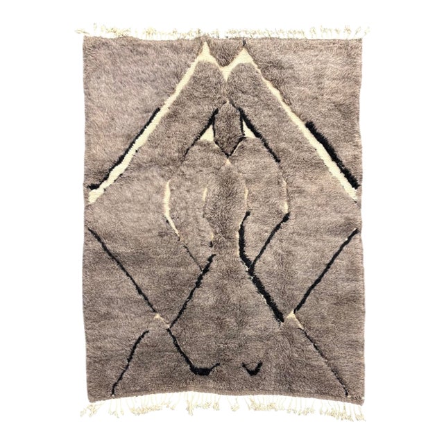 Moroccan Beni Ouarain Rug 6'7" X 9'10" – Handwoven Wool Berber Carpet, Geometric Minimalist Design For Sale