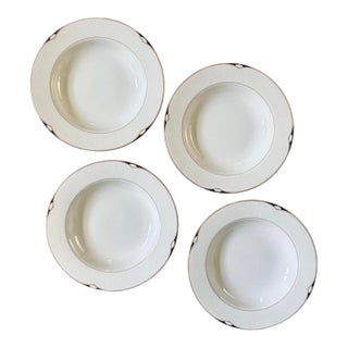 1960s Set Up of Four (4) Vintage Designer Oscar De La Renta 8.5” Bowls in Aegean Pattern | Black and Gold | Beachy | Seashell For Sale