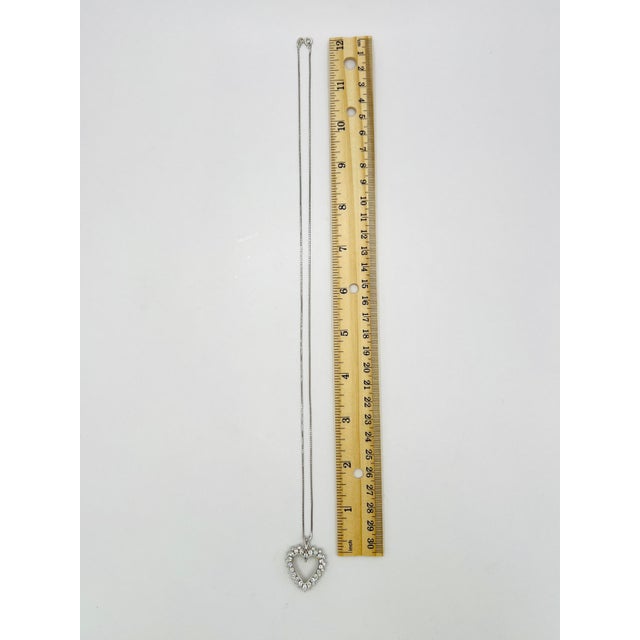 Metal White Round Diamond Open Heart Necklace in 14k White Gold For Sale - Image 7 of 7