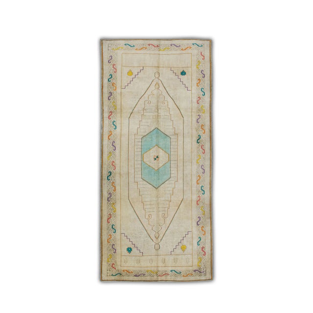 Textile 1960s Beige Multicolor Vintage Turkish Runner 5'2" X 10'8" For Sale - Image 7 of 7