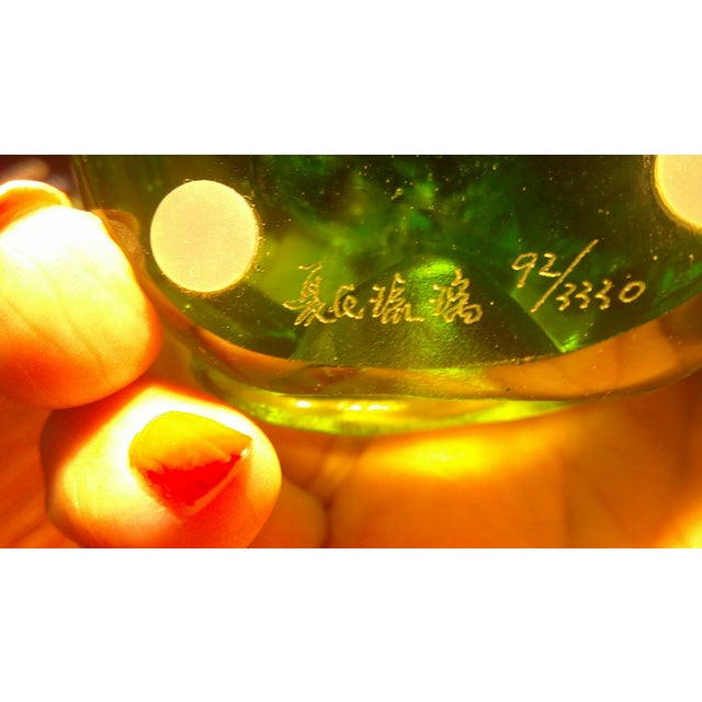 Liuli Gongfang Signed LTD Ed Art Glass Sculpture Green Pâte-De-Verre Crystal #92/3330 For Sale - Image 4 of 8