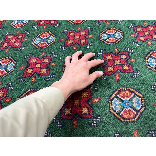 Green Turkmen Mori Gul Tribal Wool Area Rug, 6'7" X 10'3" For Sale - Image 10 of 16