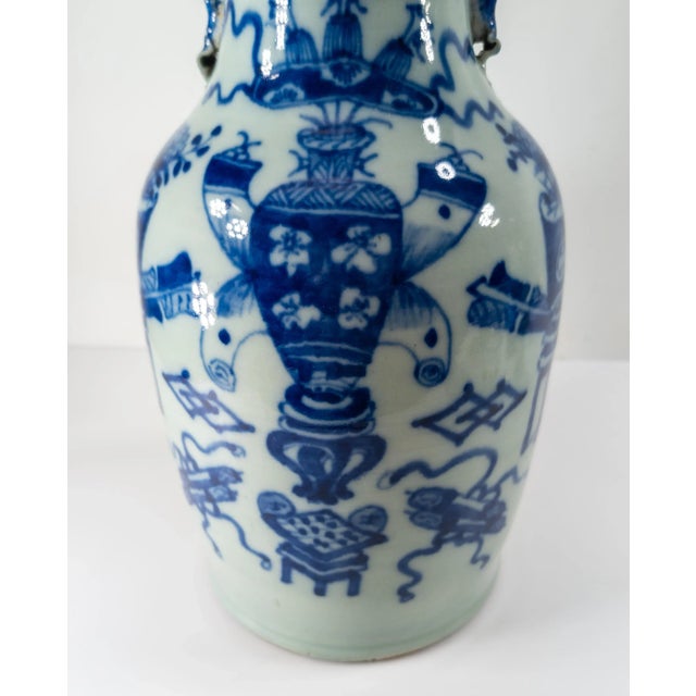 Celadon Early 20th Century Chinese Celadon and Underglaze Blue Vase For Sale - Image 8 of 12