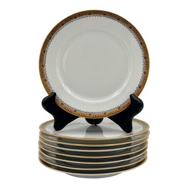 Antique Rosenthal Bavaria Greek Key Gilt Bread Plates, 6” (C. 1920s–30s) - Set of 8 For Sale