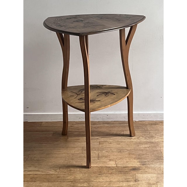 Art Nouveau side table or pedestal table in chestnut signed M.Marceau 1910. decoration of chestnut leaves on the 2 trays....