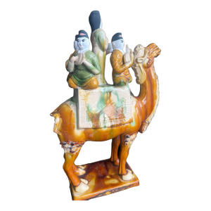 1990s A Chinese Tang Style Sancai Glaze Musicians on Camel Figure Group