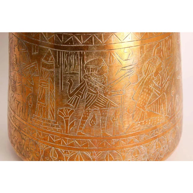 Hand Etched Egyptian Brass Vessel Jardiniere, 19th Century For Sale - Image 12 of 13