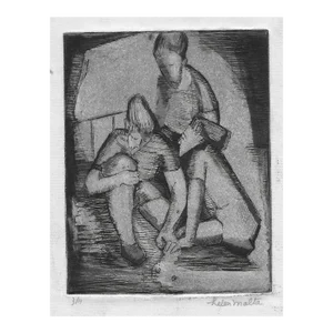 1930s Helen Malta Shooting Marbles Etching