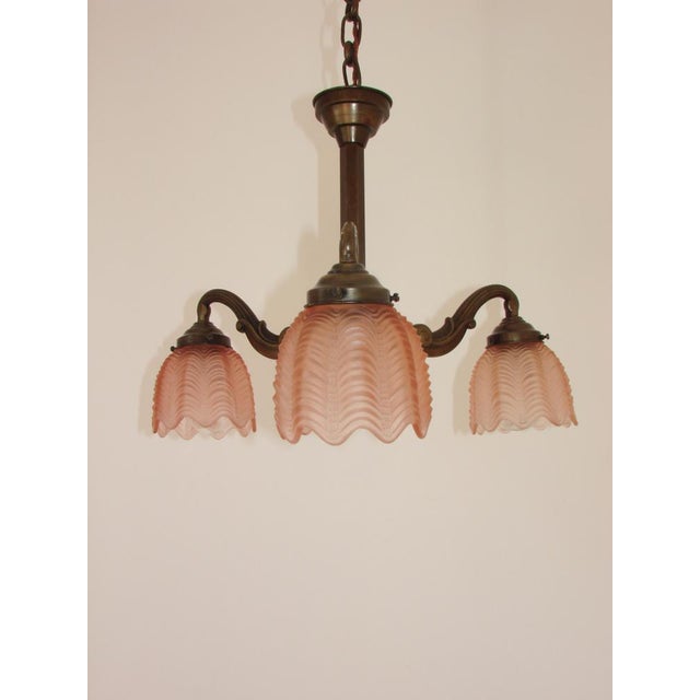Art Deco Bronze and Glass Chandelier, 1920s For Sale - Image 6 of 12