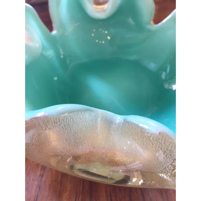 1960s 1960s Ruffled Murano Turquoise Blue Dish Bowl For Sale - Image 5 of 9