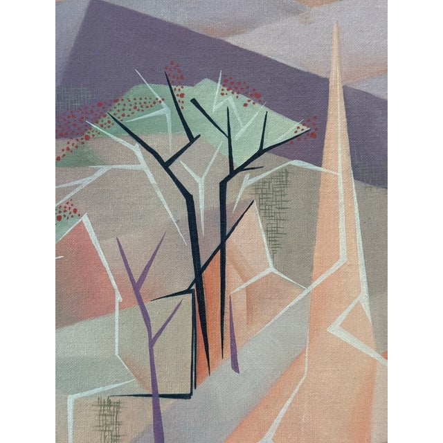Textile 1970s Mimi Coppertone titled “early spring-snow shower” Landscape Oil Painting For Sale - Image 7 of 12