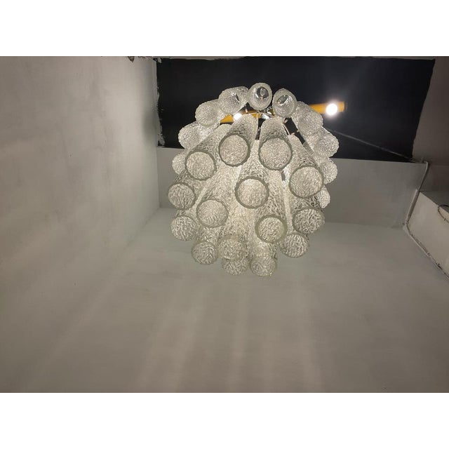Midcentury Murano Textured Tube Chandelier (1970s) by Venini Dimensions: • Height without Chain: 74 cm • Height with Chain...