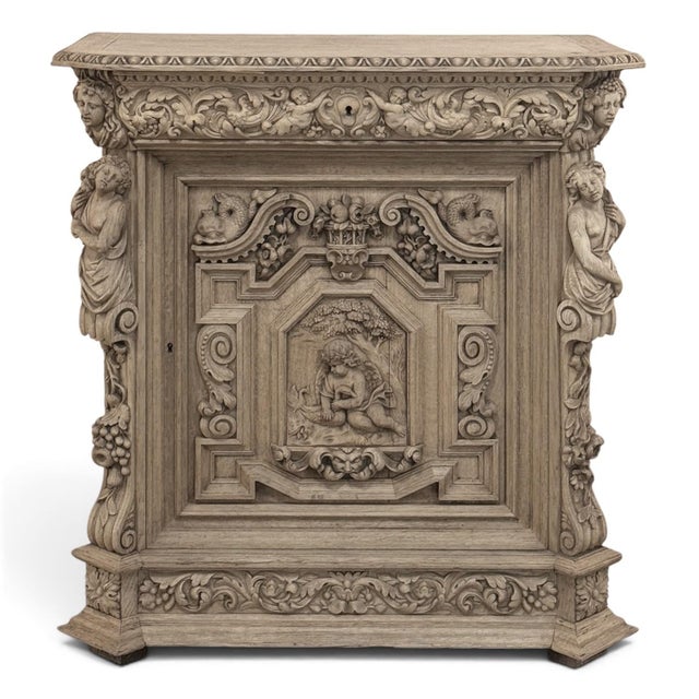 19th Century French Renaissance Revival Hand Carved Oak Buffet in Stripped Oak For Sale - Image 4 of 18