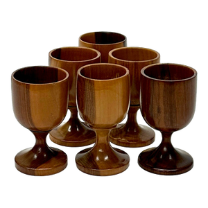 Mid Century Modern Stemmed Rosewood Shot Glasses - Set of 6