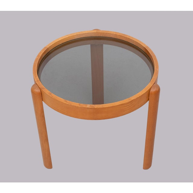 Mid-Century Modern Beechwood Smoked Glass Side Tables by Porada Arredi, Italy, 1970s, Set of 2 For Sale - Image 3 of 12