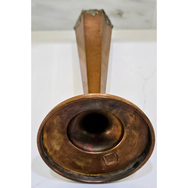 Metal Antique Art Deco Sheffield Silver Co Copper Trumpet Bud Vase With Grape Motif Rim For Sale - Image 7 of 8