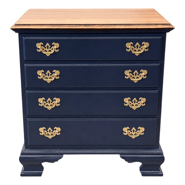 Mid 20th Century Ethan Allen Navy Blue Painted Four-Drawer Chest For Sale
