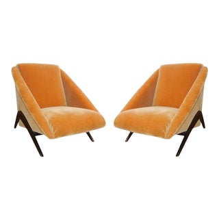Geometric Italian Club / Lounge Chairs Attributed to Gio Ponti - A Pair For Sale