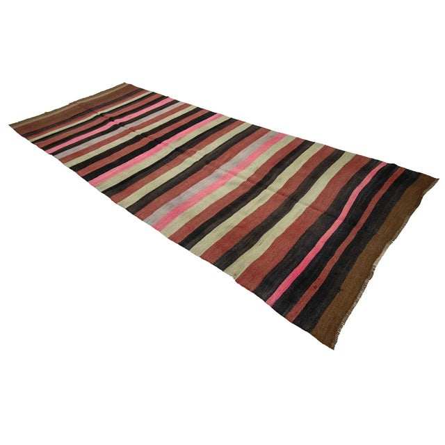 1960s Vintage Striped Turkish Kilim Rug- 4′7″ × 11′7″ For Sale - Image 4 of 7