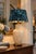 Mid 20th Century Coastal Regency Palm Relief Ceramic Urn Table Lamp With Teal Velvet Shade For Sale - Image 4 of 8