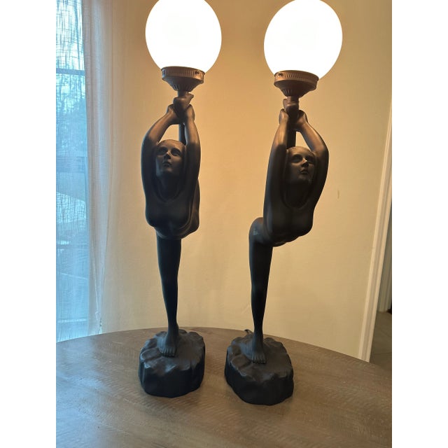 Black Art Deco Style, Nude Women Matching Black Tall Lamps - a Pair For Sale - Image 8 of 9