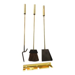 Wall Mount ~ Mid Century Modernist Brass Fireplace Tools Set ~ Donald Deskey Era For Sale