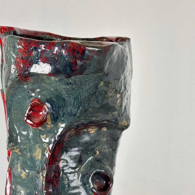 Charcoal Abstract Decorative Glazed Ceramic Vase Sculpture by Pupo Gino, Italy, 1940s For Sale - Image 8 of 15