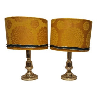 Vintage Table Lamps with Brass Base and Fabric Shade from Lamplove, 1980s, Set of 2 For Sale
