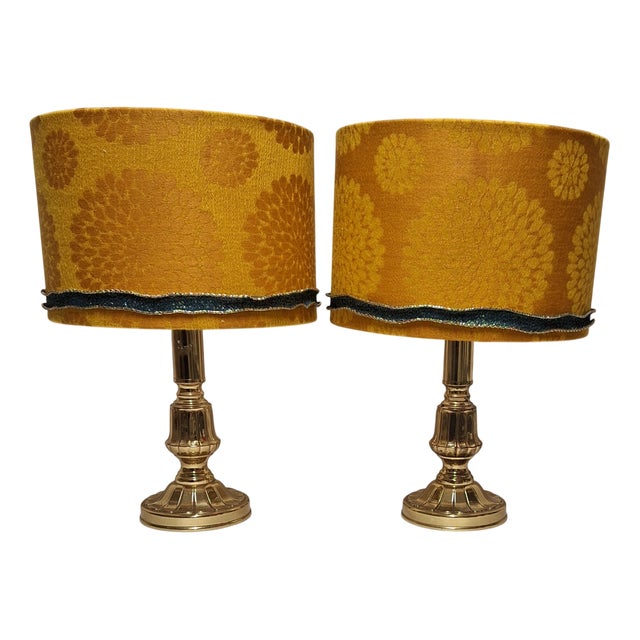 Vintage Table Lamps with Brass Base and Fabric Shade from Lamplove, 1980s, Set of 2 For Sale