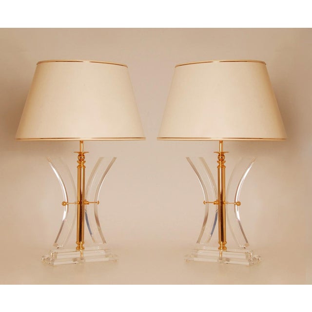 Vintage Table Lamps Crystal Gold Acrylic Kuatra Spainish Lamps Mid Century Perspex a Pair For Sale - Image 9 of 9