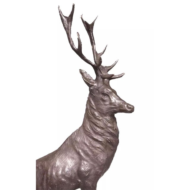 Patinated, Large, After Jules Moigniez, Marble Base, Bronze Stag Sculptures, Set of 2!! For Sale - Image 4 of 10