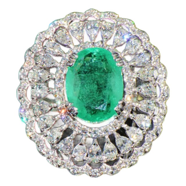 GIA Certified Natural 13.1CTS Colombian Emerald VS F Diamond 18K Solid Gold Cocktail Dome Ring, size 6.25 For Sale
