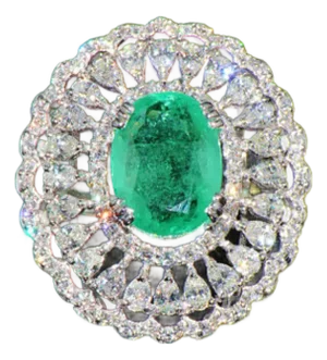 GIA Certified Natural 13.1CTS Colombian Emerald VS F Diamond 18K Solid Gold Cocktail Dome Ring, size 6.25