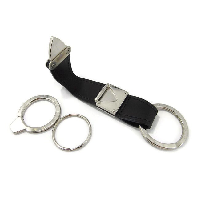 Contemporary Louis Vuitton Black Leather Silver Metal Buckle Strap 3 Ring Key Holder For Sale - Image 3 of 5