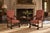 Baroque Style, Large Armchairs, Carved Wood, Red Damask Fabric, England, 1920s A handsome pair of English Baroque style...