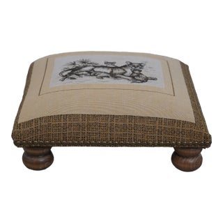 1990s Lion Upholstered Print Small Squares Stool or Ottoman For Sale
