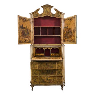 19th Century Venetian Lacquer Painted Secretary Bookcase Desk For Sale