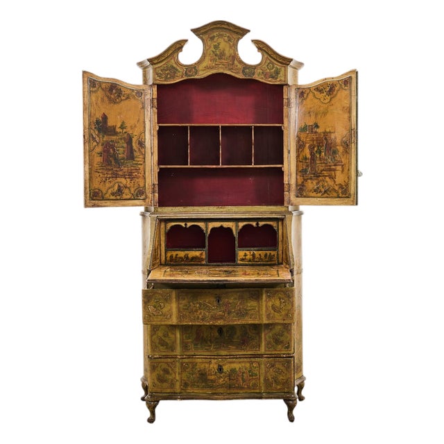 19th Century Venetian Lacquer Painted Secretary Bookcase Desk For Sale