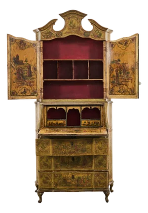 19th Century Venetian Lacquer Painted Secretary Bookcase Desk