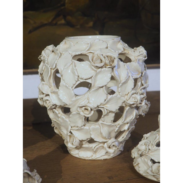 Pair of Lidded and Pierced Italian Roses Creamware For Sale - Image 16 of 18