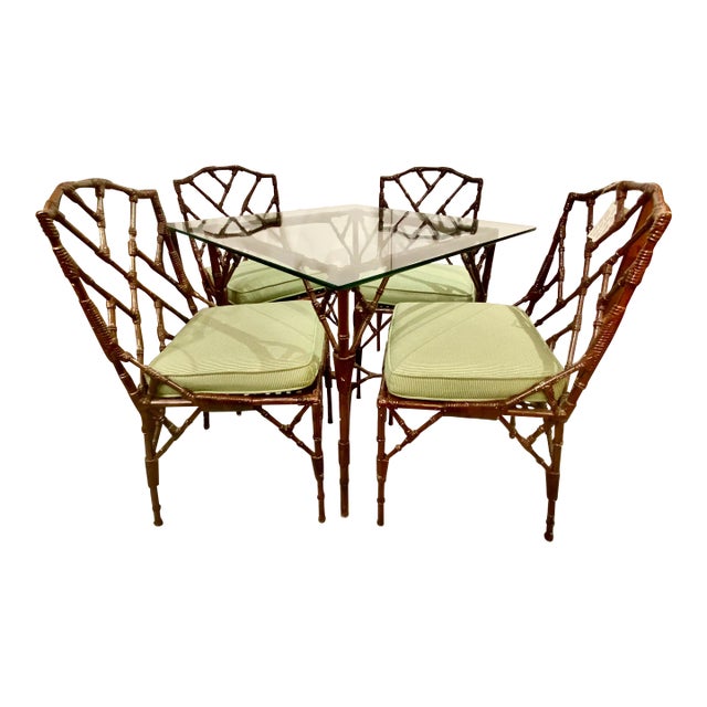 Faux Bamboo Table and Four Chairs For Sale