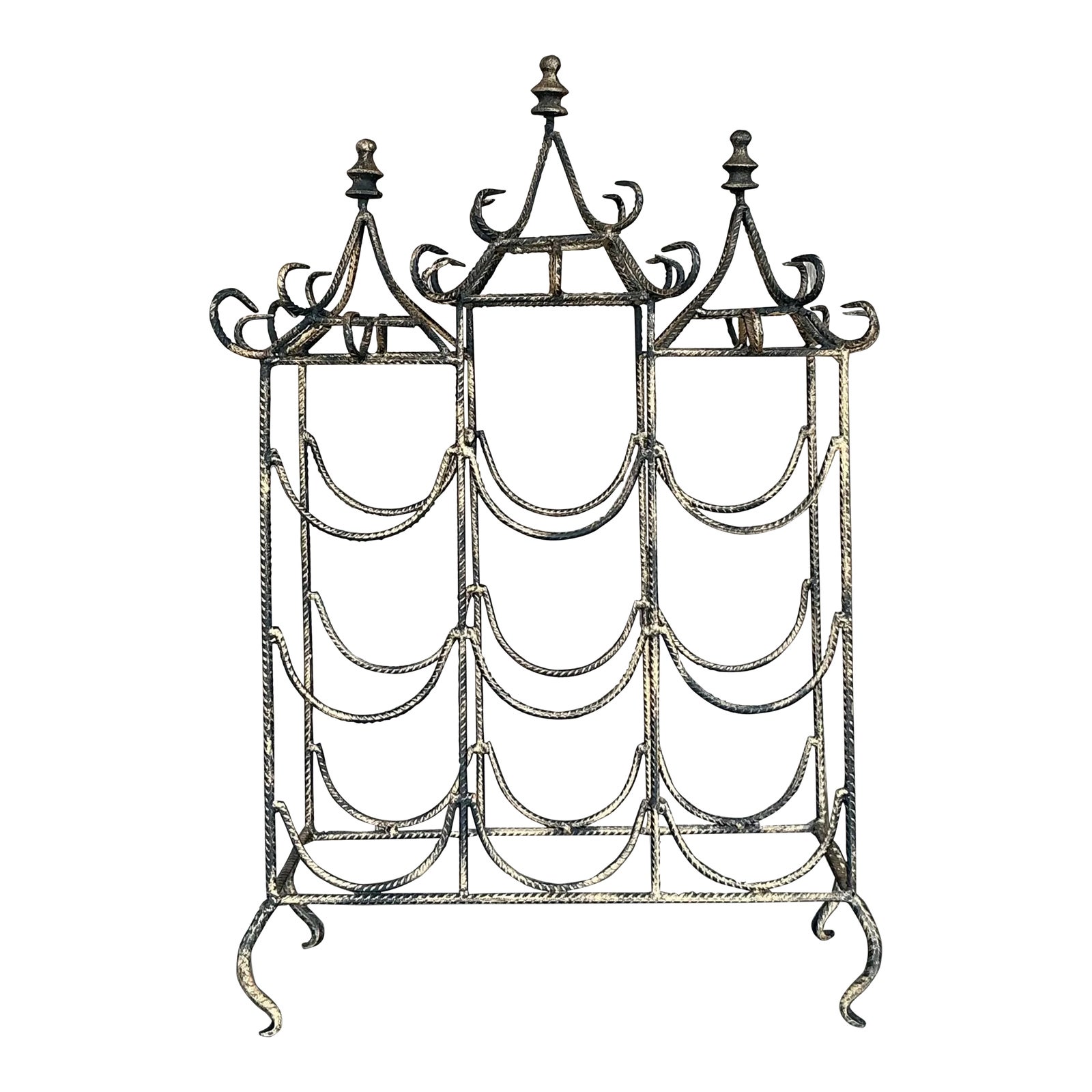 Vintage Regency Metal Pagoda Wine Rack | Chairish