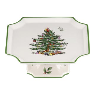 Spode Christmas Tree Footed Square Cake Plate 6.5" For Sale
